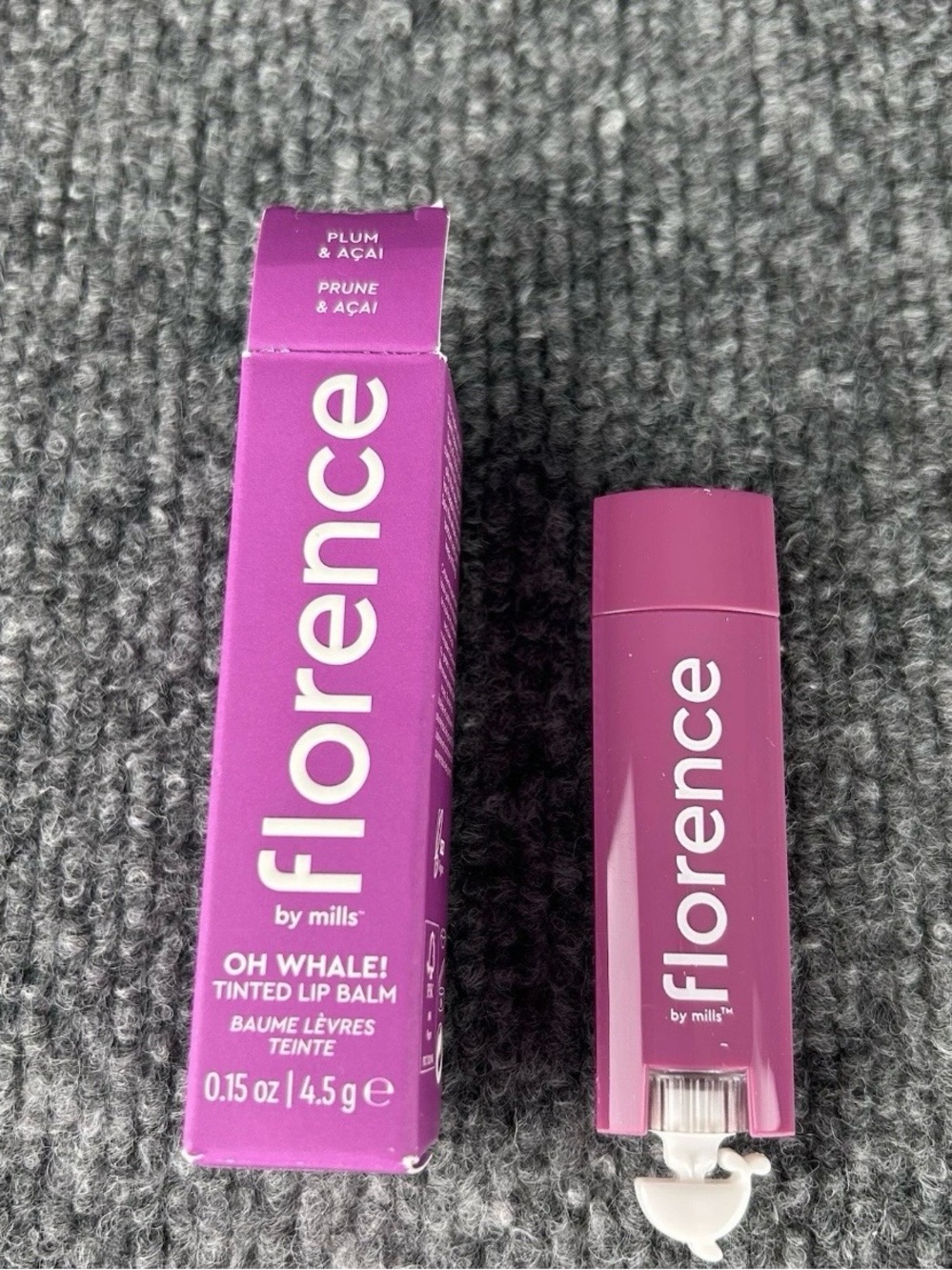 Florence by Mills Oh Whale! Tinted Lip Balm in Plum & Acai New in Box .15oz
